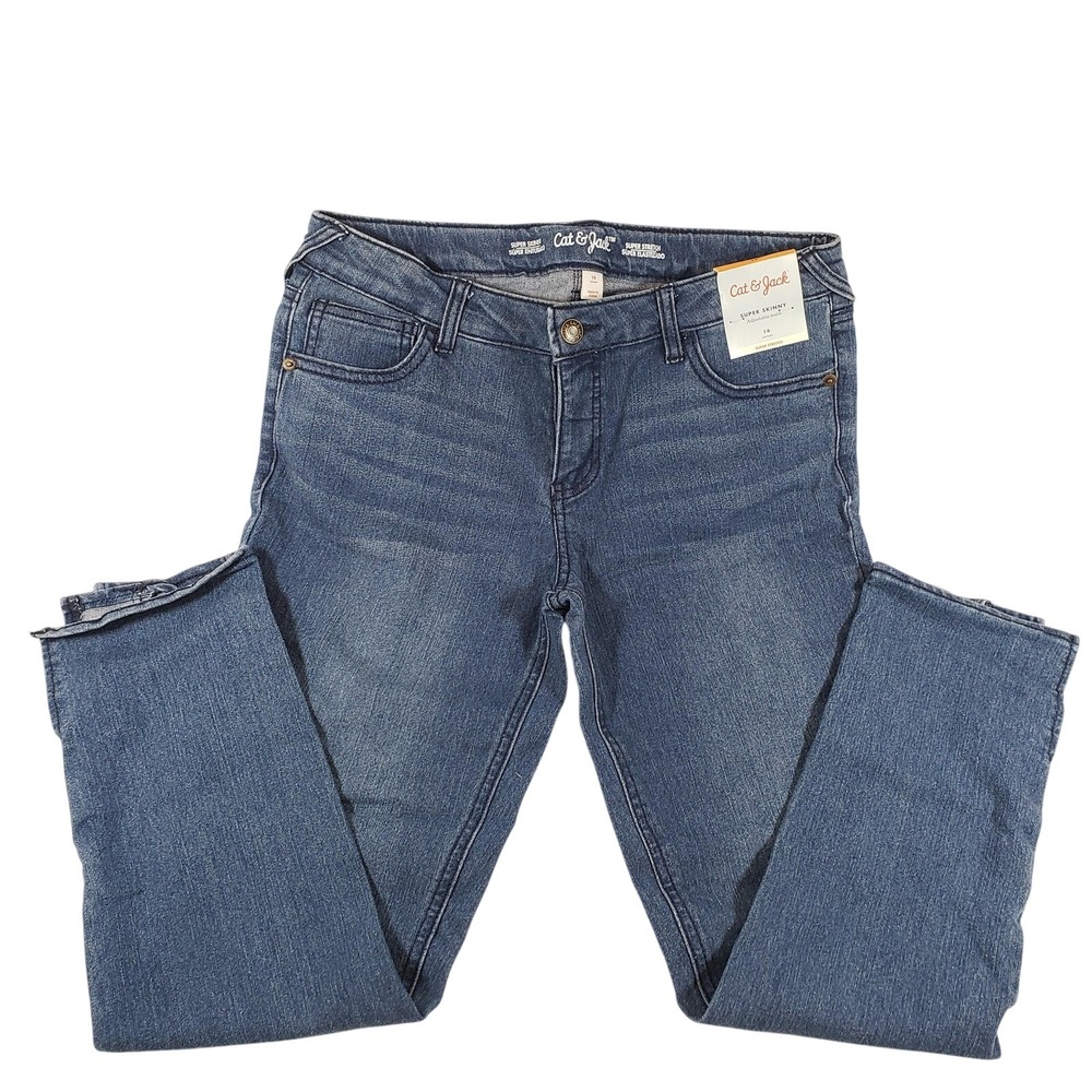 NWT Cat & Jack‎ Girls Super Skinny Super Stretch Jeans Blue Denim Size 16
